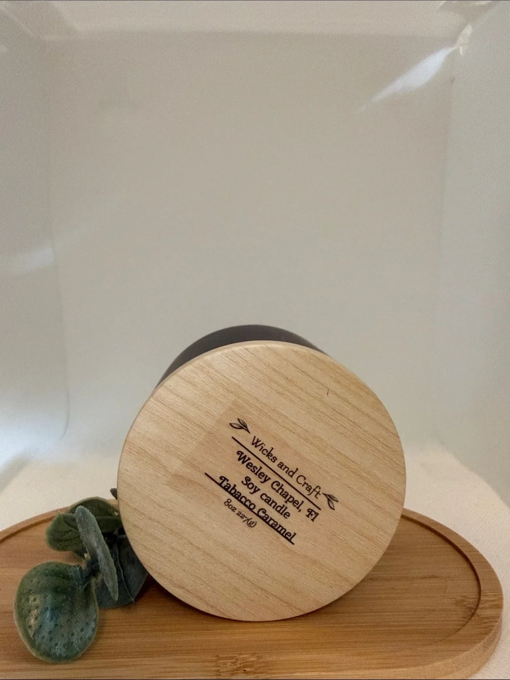 Tobacco Caramel Soy Candle in Natural Wood